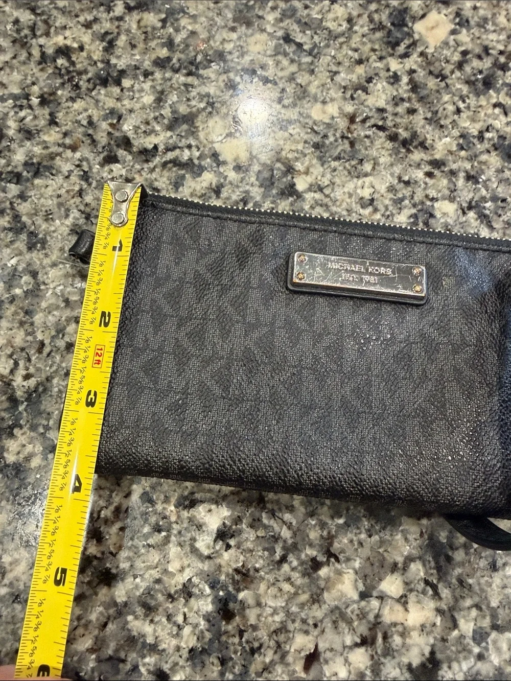 Michael Kors Black MK Signature Zip Wristlet with Silver Plate